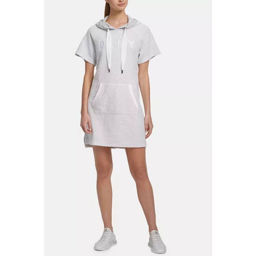 DKNY Sport Hoodie Sneaker Dress, Grey/White, Short Sleeve, Front Pkt. ,EUC, L